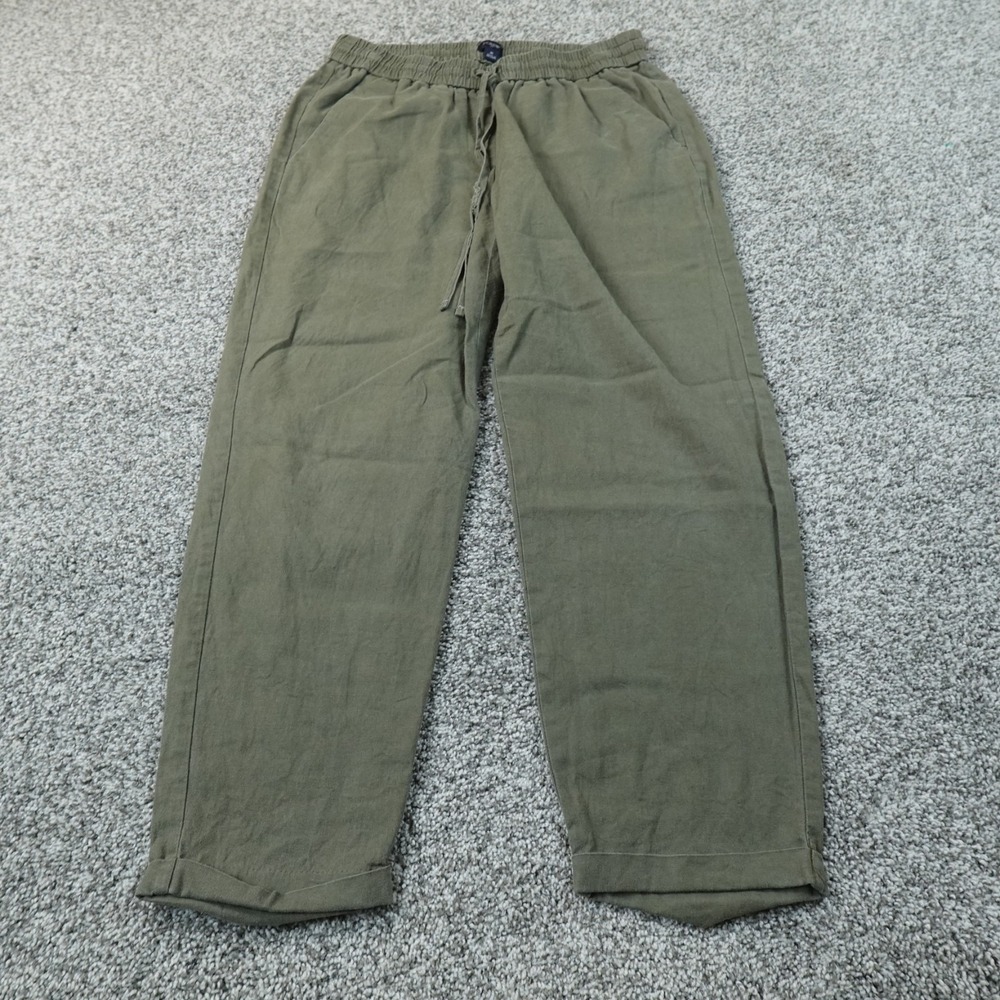 J Crew Pants Womens 8 Green Linen Chino Trouser Pull On Elastic Waist Drawstring